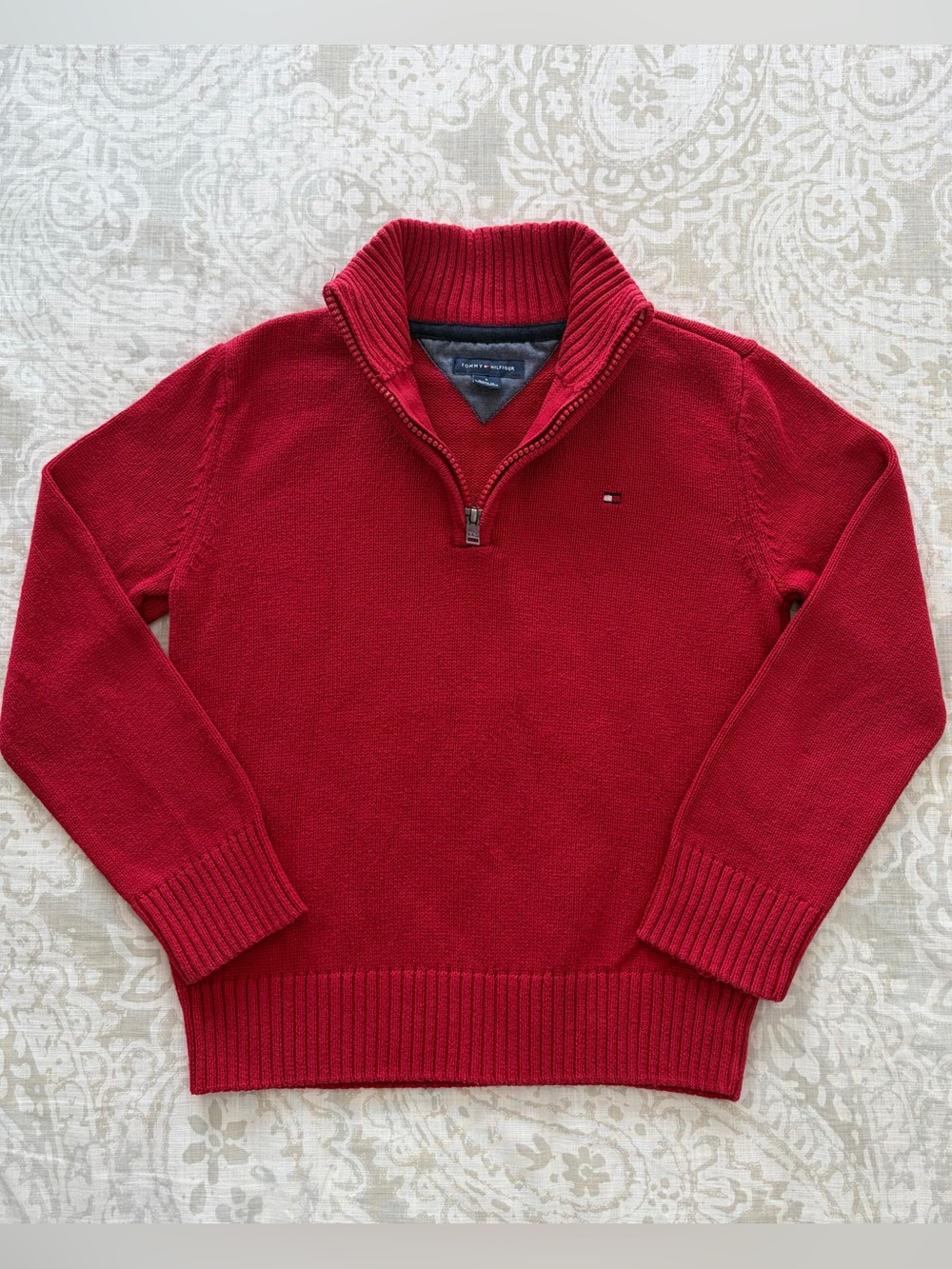Tommy Hilfiger Red Half‑Zip Knit Sweater 100% Cotton